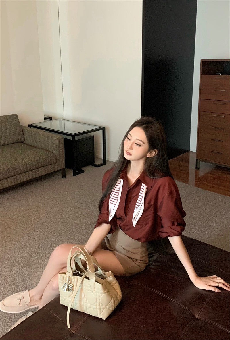 Sep. 酒紅浪漫 簡約復古通勤襯衫上衣