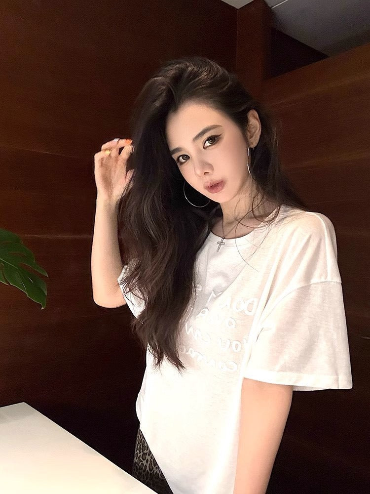 25Oct. 韓系雪花棉立體字母白色上衣 短款/長款