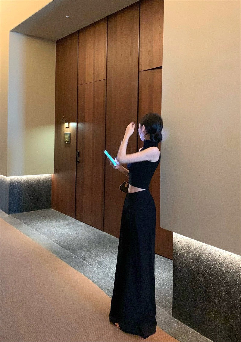 May. 個性簡約半高領純色背心 新款西裝休閒長褲 黑