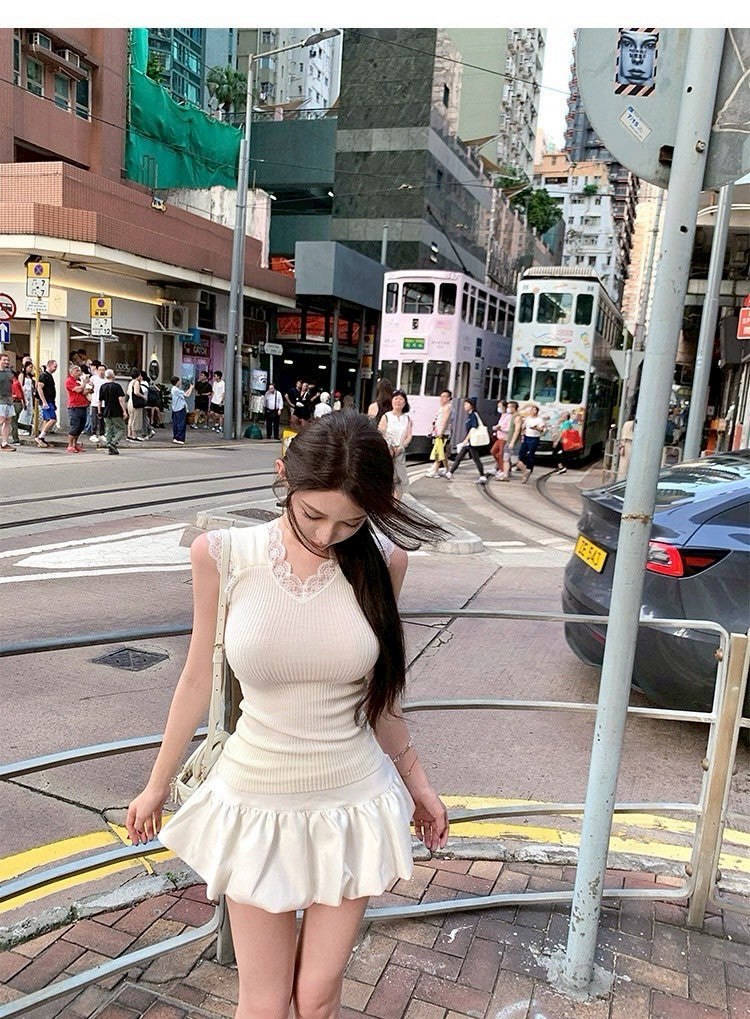 25Sep. 溫柔掛高密不透紗針織蕾絲背心