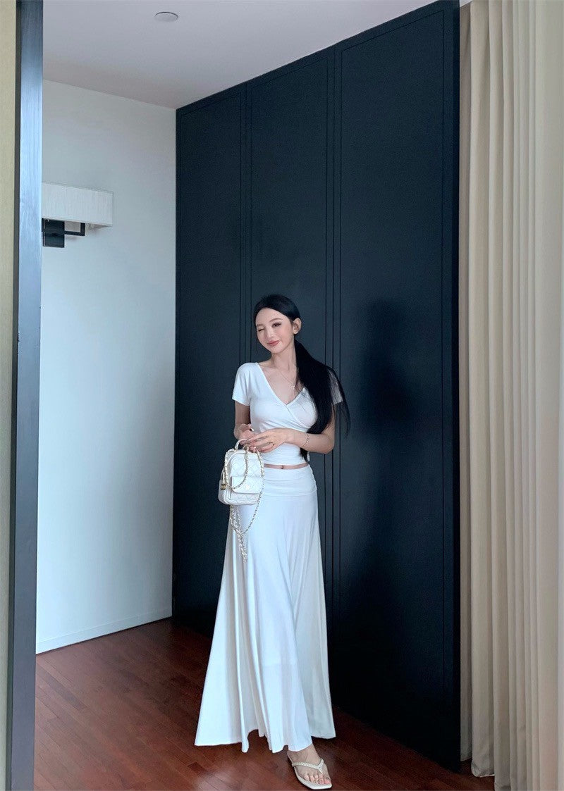 25Jul. 一眼愛上!紙片上衣半身裙套裝 米白