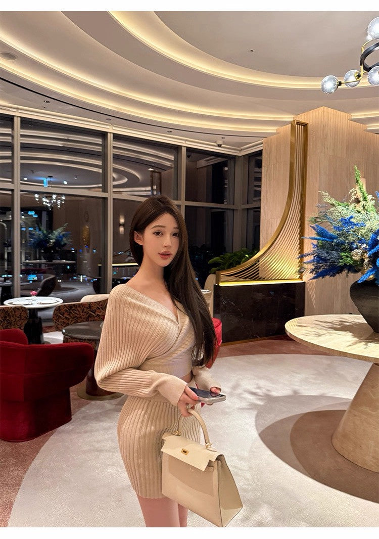 26Jan. 嬌甜美奈子交錯V領針織半裙套裝