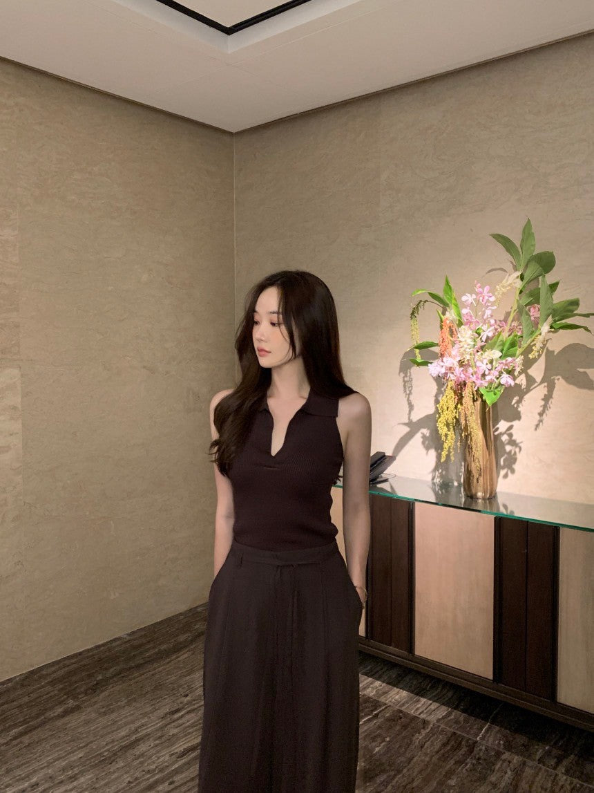 Oct. 老錢簡約純色針織polo領背心 白/咖/黑