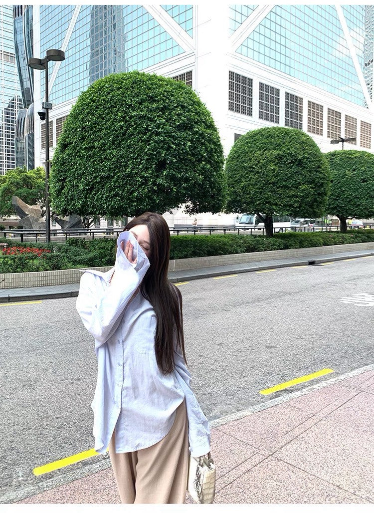 Jun. 智感通勤百搭藍色寬鬆襯衫