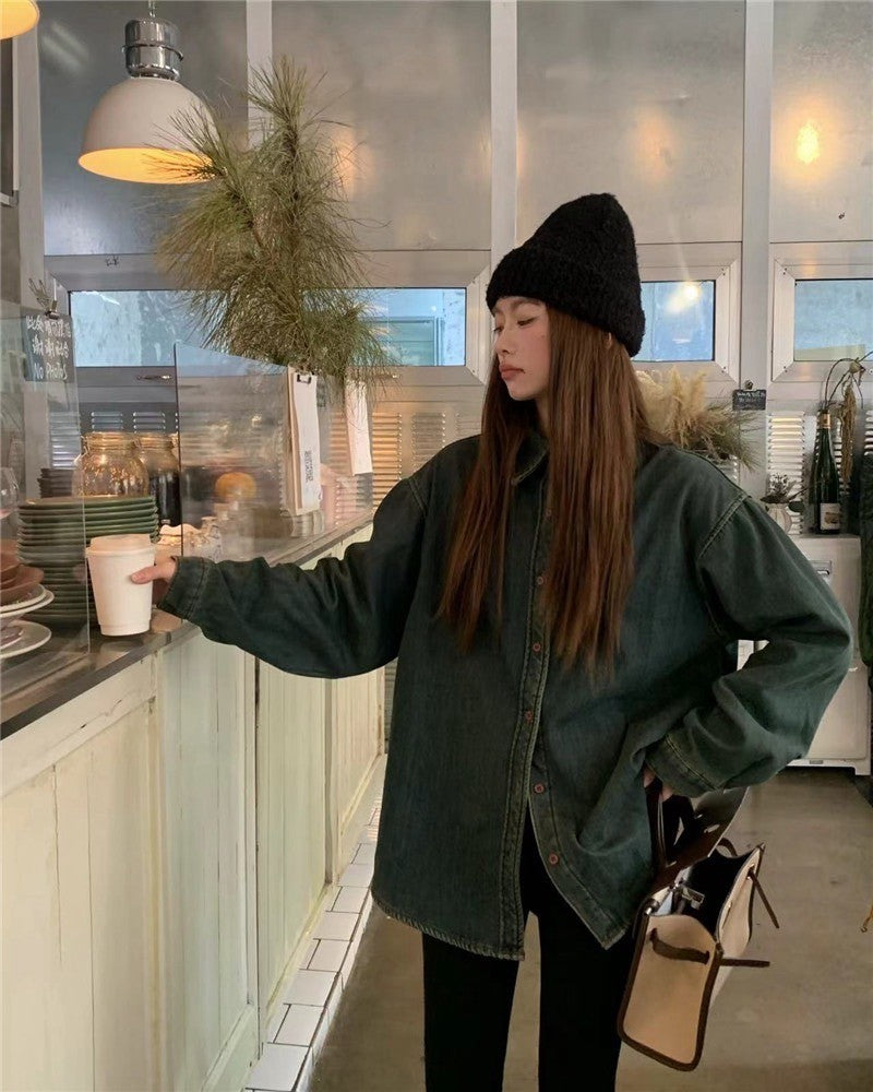 Dec. 復古美式 薑黃圓領麵包羽絨外套 牛仔外套