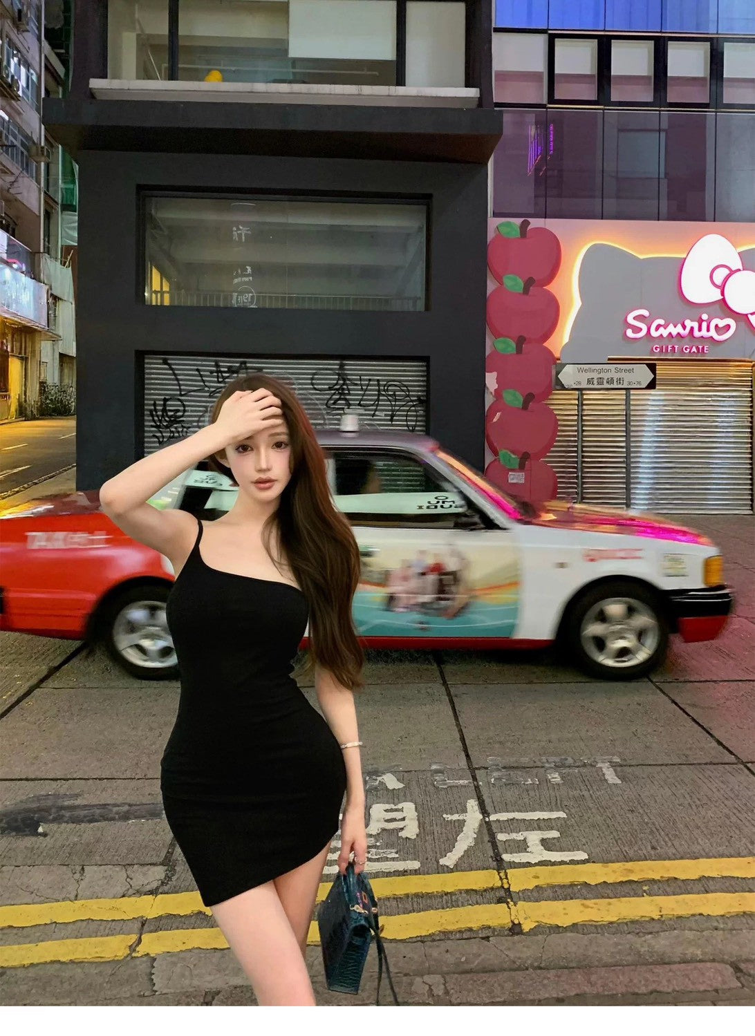 26Jul. 曲線模特不規則單肩包臀裙 卡其/黑