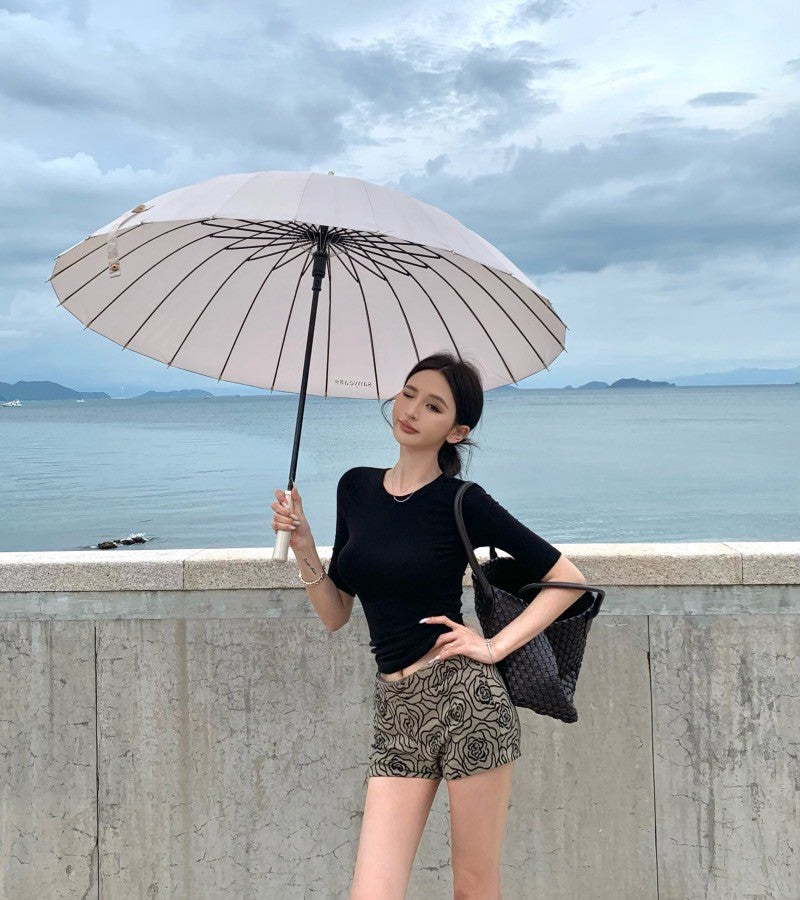 25Jul. 淡顏天菜 U領/圓領正肩好版型上衣 米白/黑色