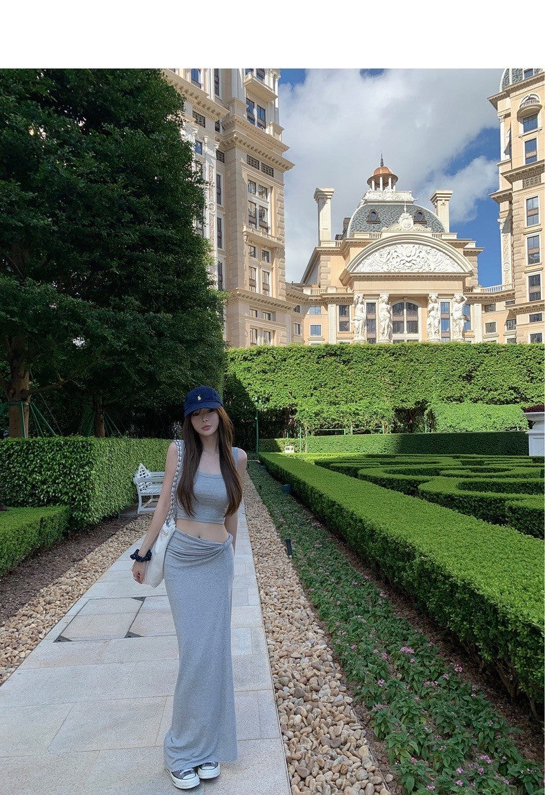 Aug. 卡戴珊簡約百搭顯瘦設計腰身比套裝 灰色