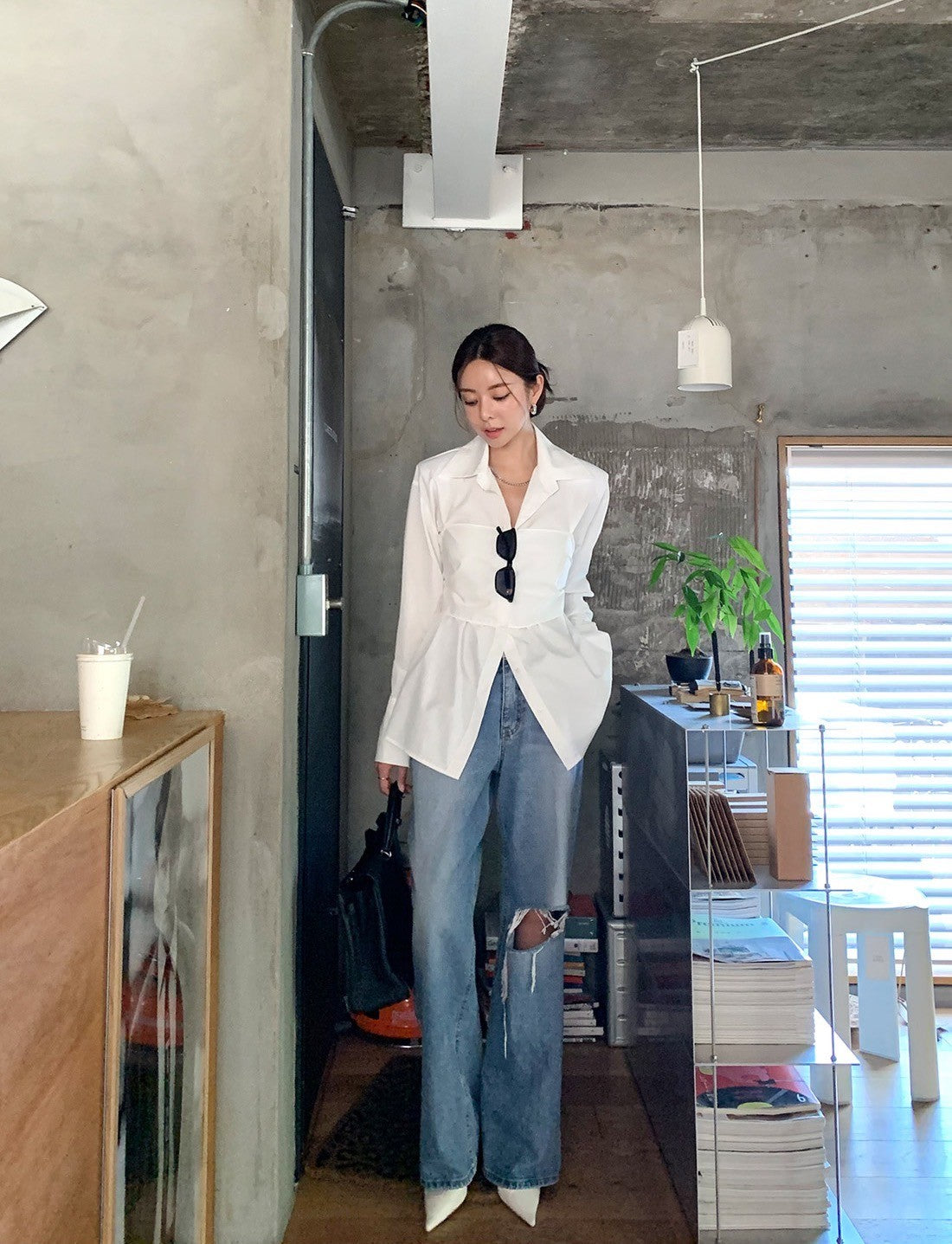 Aug. 氣質歐膩 拼接蝴蝶結綁帶襯衫