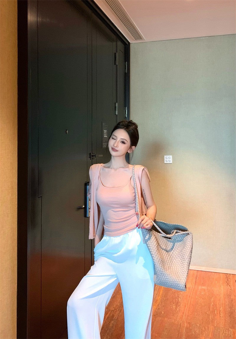 25Sep. 溫柔outfit背心開衫2件組(粉)白色休閒褲