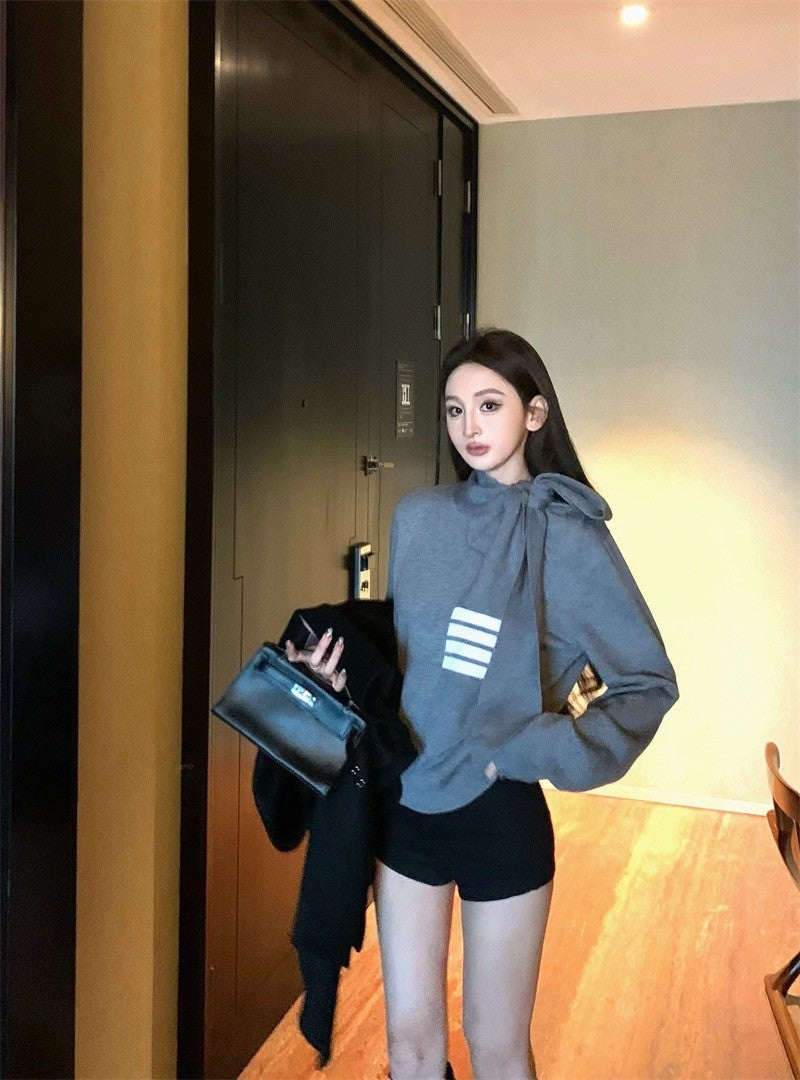 Jan. 倫敦哈利 時髦百搭蝴蝶領針織上衣 2色