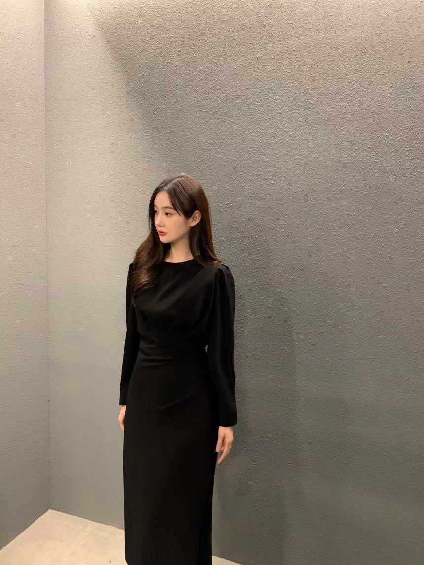 Oct. 法式優雅氣質收腰交錯連身裙 淺綠/奶卡/黑色