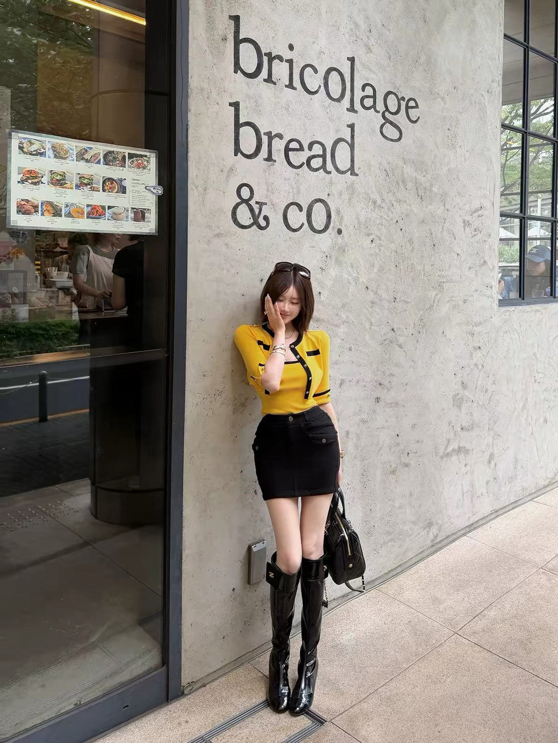 26Oct. Napoleon中古小香 撞色毛織上衣套裝 灰黑/飽和黃