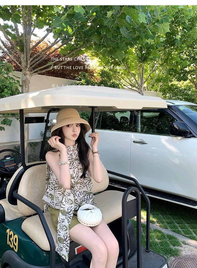 25Aug. Plant*氧氣叢林 老錢植物感印花背心 亞麻短褲