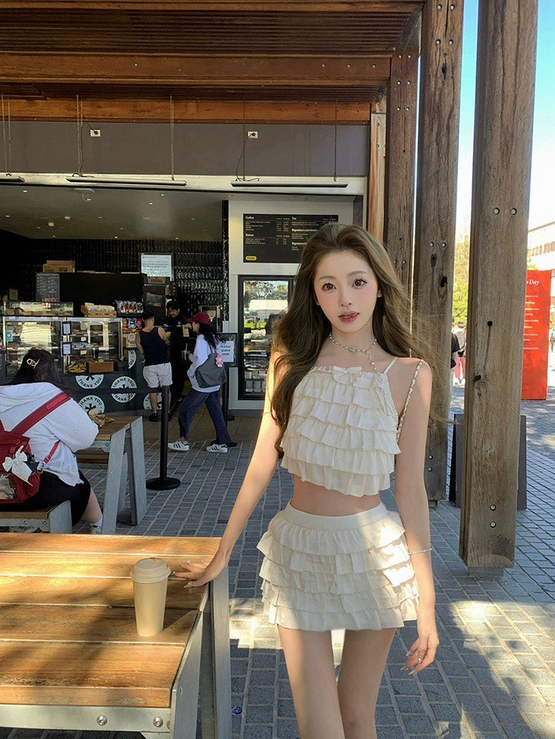 25Nov. 可鹽可甜俏皮千層荷葉半身裙套裝 杏