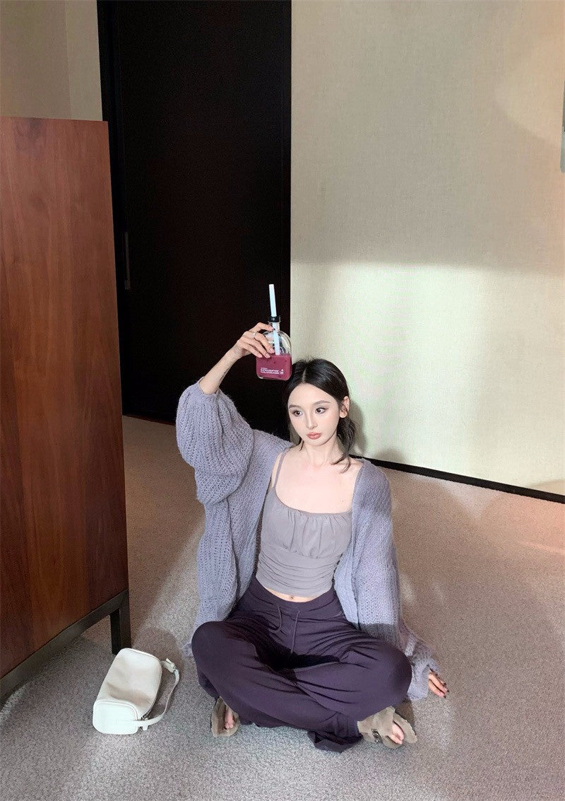 25Dec. 人無骨2.0慵懶穿粗針寬鬆外套 抽繩空氣棉休閒褲 紫系列