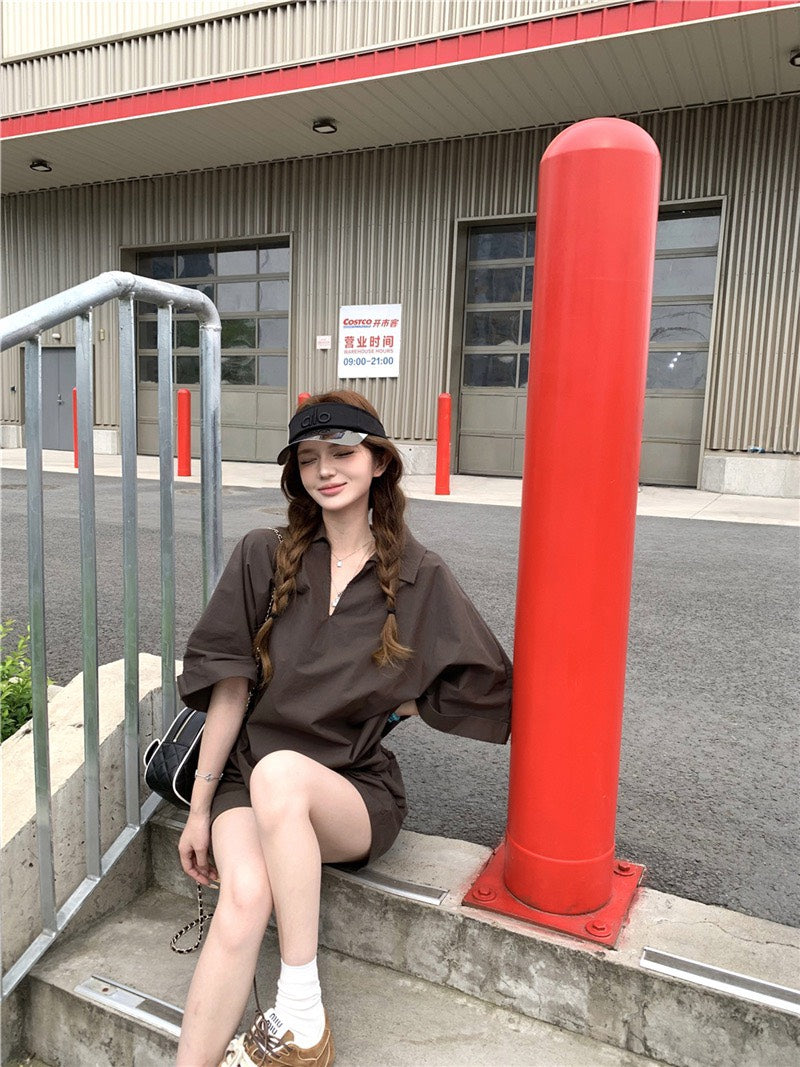 Jun. 街頭素描極簡淡人系列row襯衫上衣 短褲 咖色