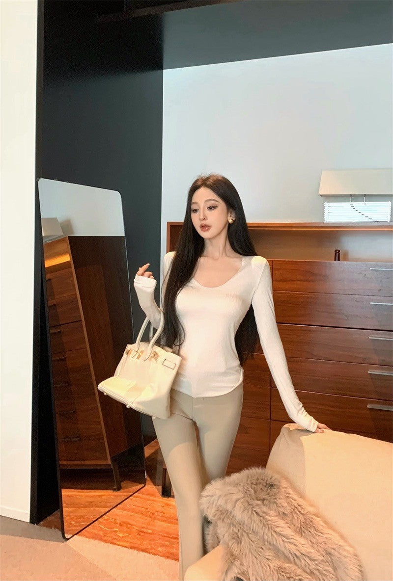 Jan. 辣妹性感露背蕾絲U領上衣 米白