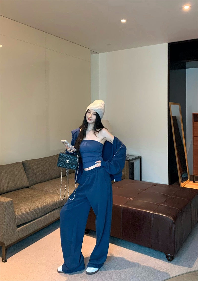 25Nov. 美式隨性純色連帽衛衣休閒褲套裝 布魯藍