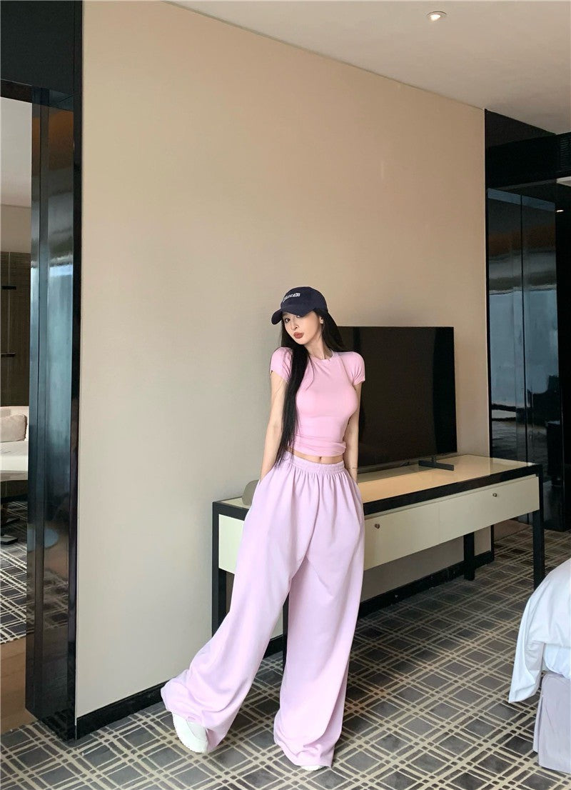 May. 經典Skims春夏版型 修身彈力純色上衣 休閒褲 粉