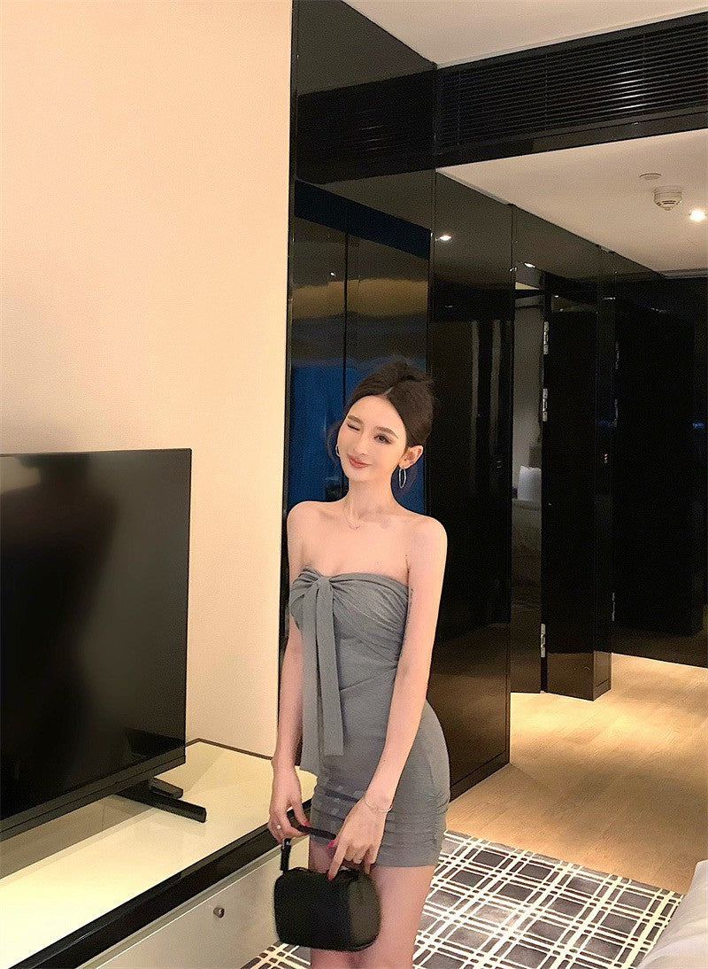 25Sep. 性感打底抹胸包臀裙 灰