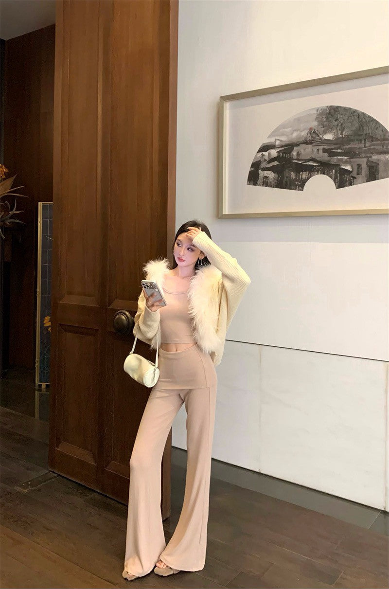 25Dec. 慕斯奶皮糯感毛毛外套 懶人休閒褲套裝 杏色系