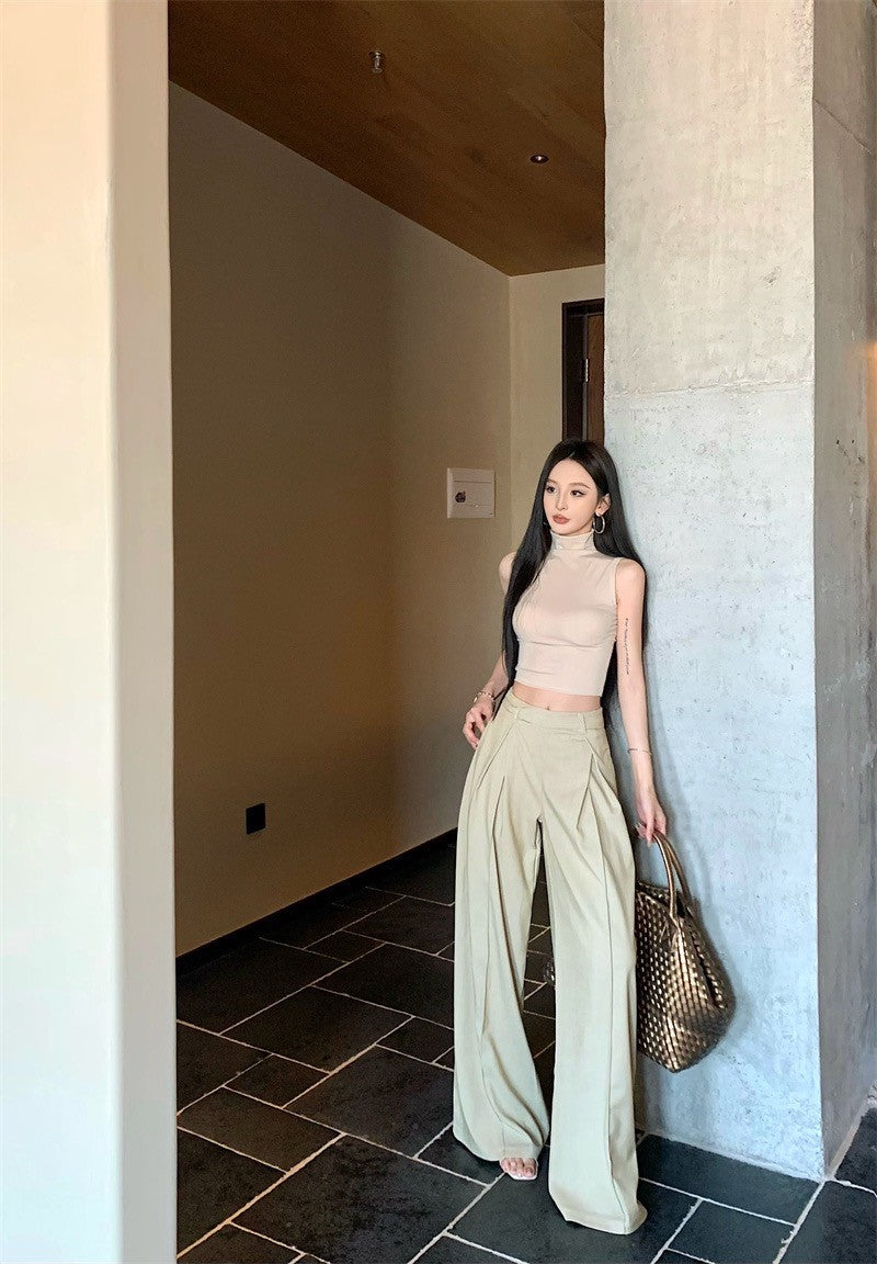 May. 個性簡約半高領純色背心 新款西裝休閒長褲 杏