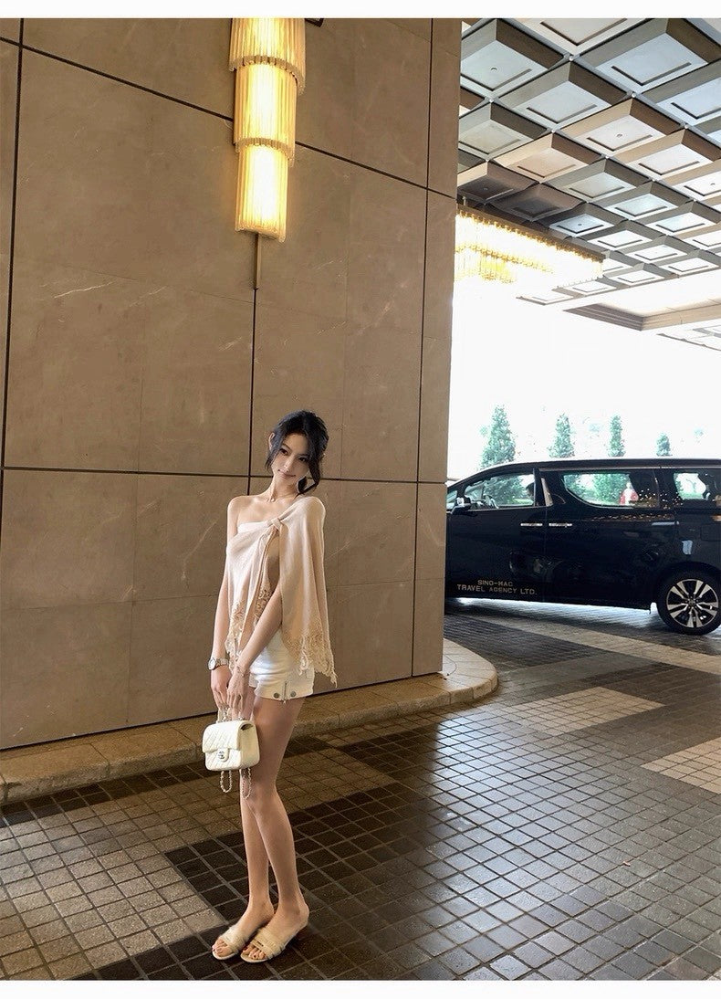 26Apr. 鬆弛慵懶vibe結構蕾絲披風上衣 蜜桃粉