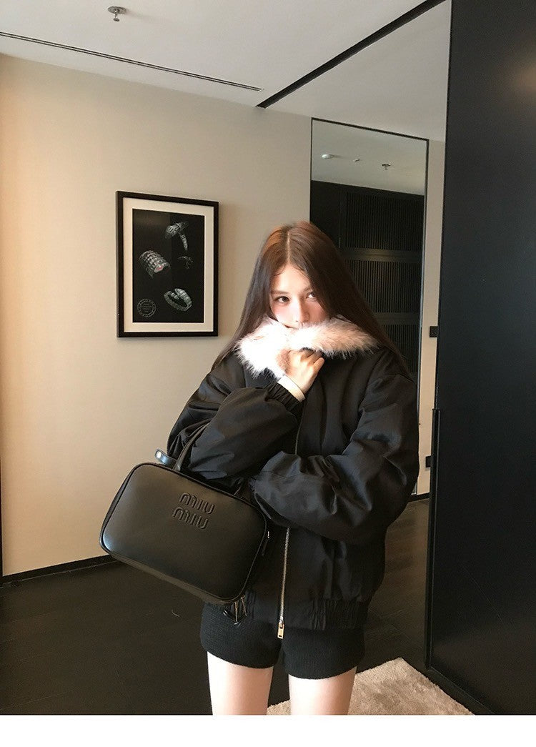 Jan. 雪山派克 正反兩穿粉花毛絨絨保暖外套