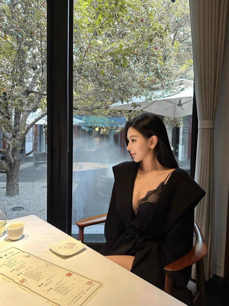 26Jan. 高級感慵懶百搭連帽羊毛大衣 黑/白