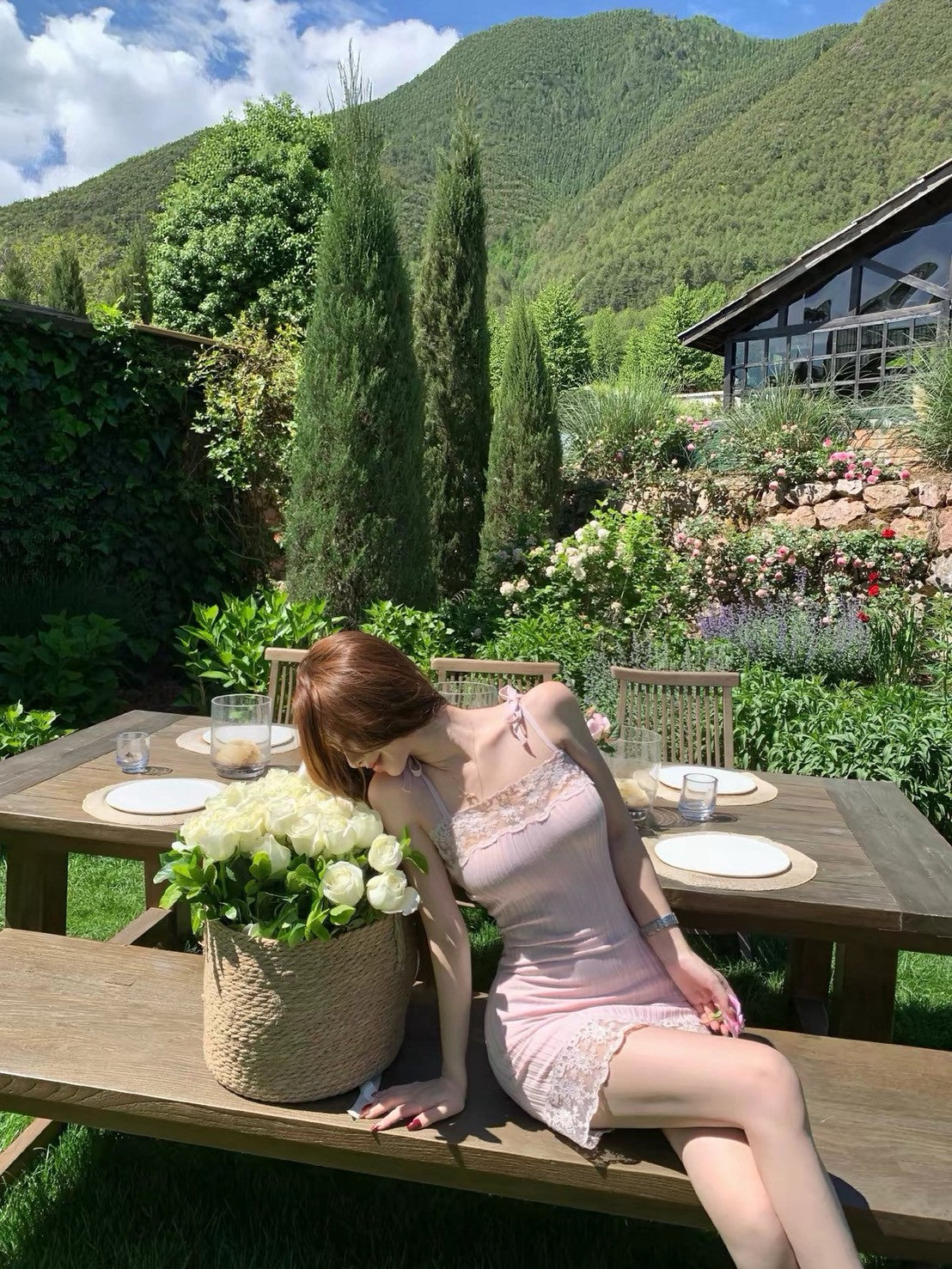 26Jul. Chlo*花蕾拼接氣質連身裙 粉/藍