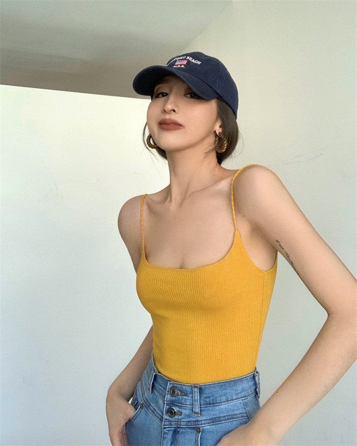 25Jul. 基礎版型 超好搭歐美低領螺紋背心 白/黃