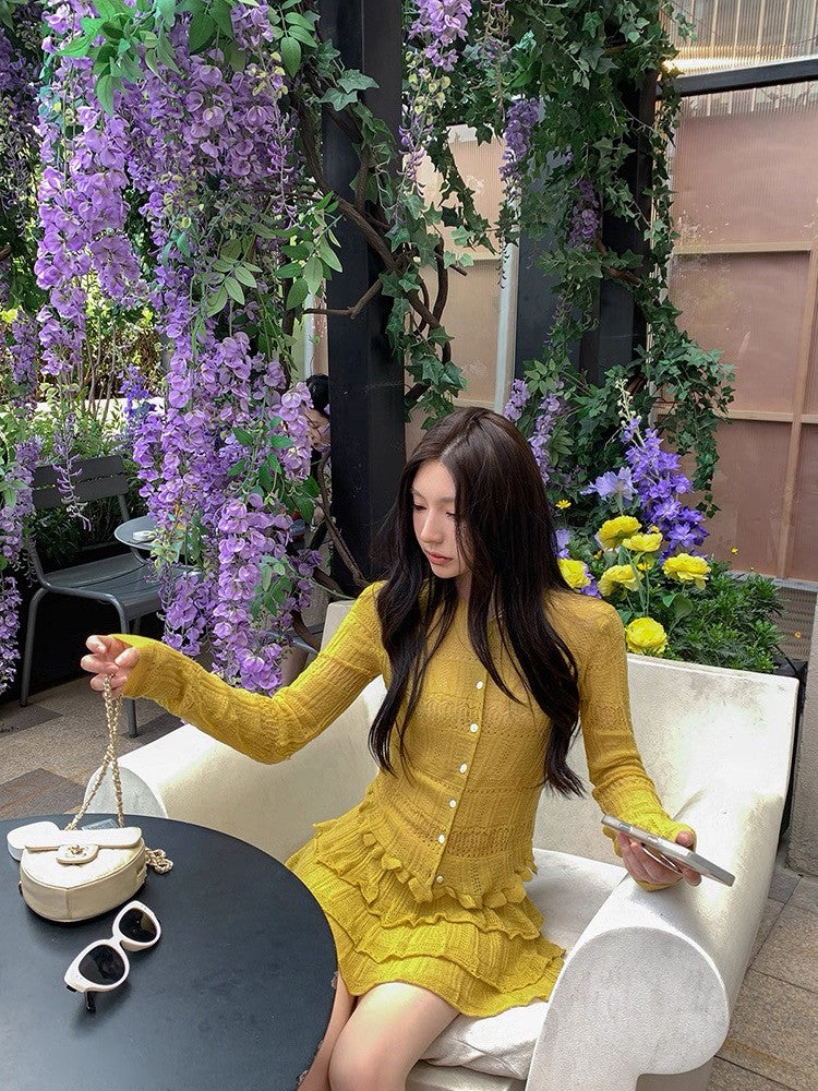 25Sep. 陽光檸檬俏皮針織襯外半身裙套裝