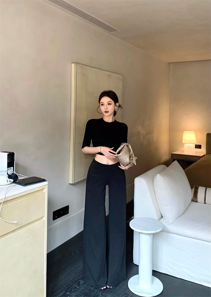 May. 極簡office siren高智修身五分袖上衣 設計款西裝休閒褲 黑