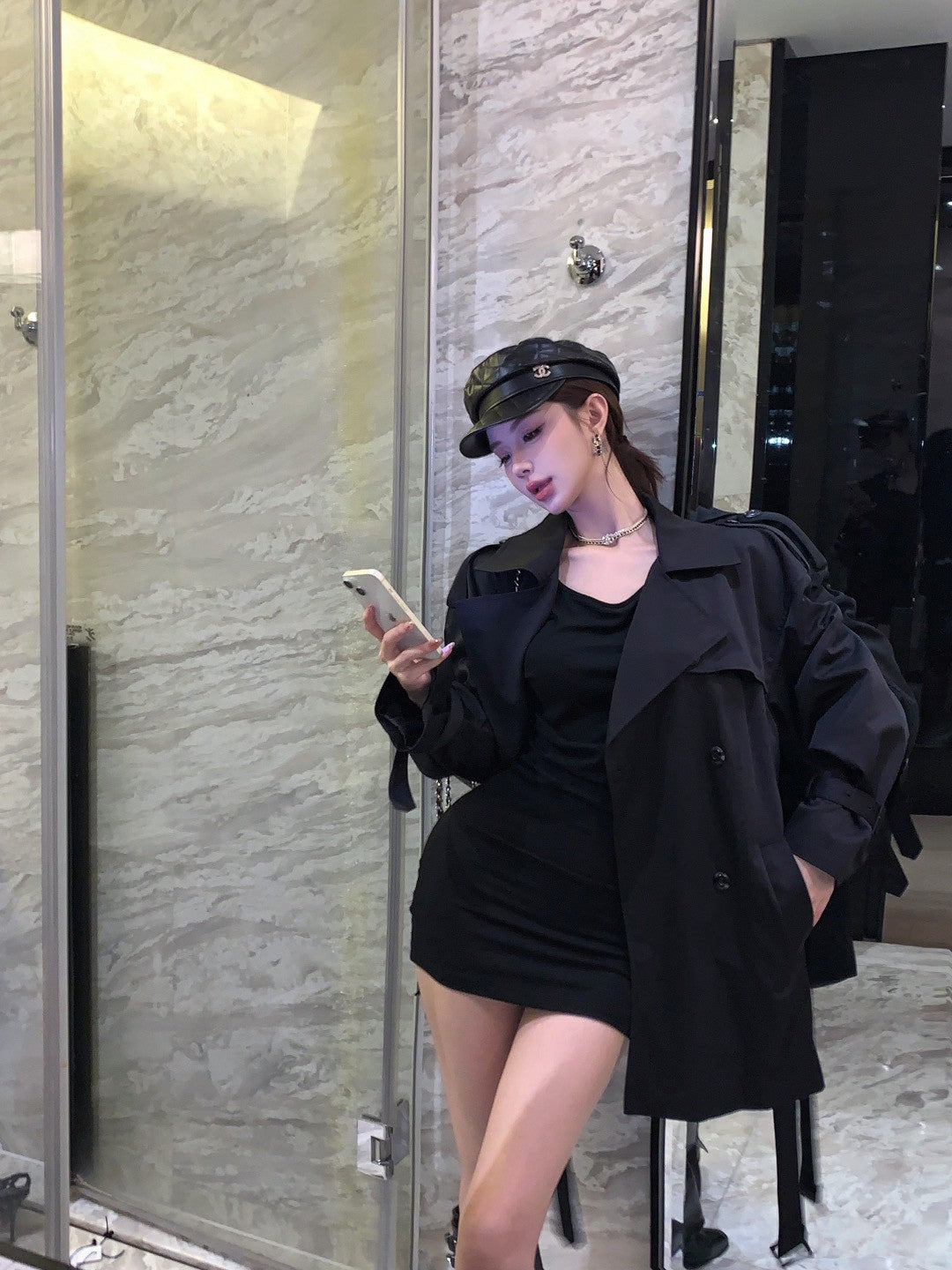 26Jan. 英倫風中長款百搭雙排釦黑色風衣 短款