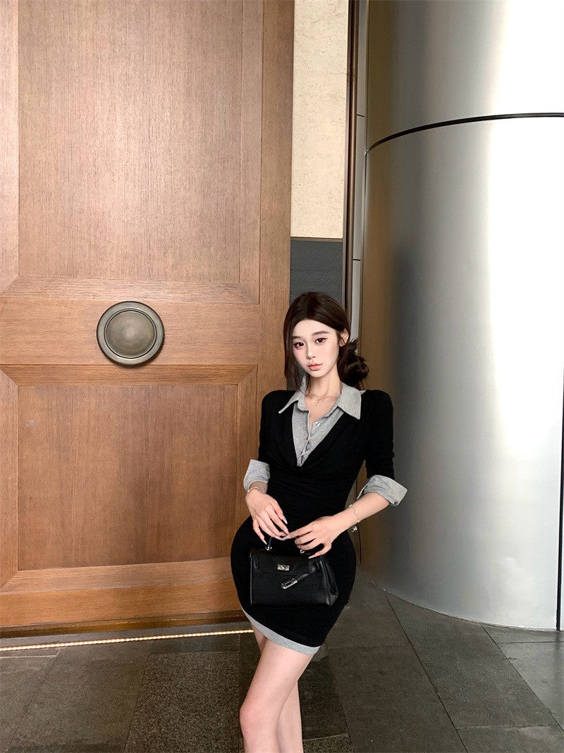 26Jan. 通勤百搭學院假兩件式襯衫連身裙