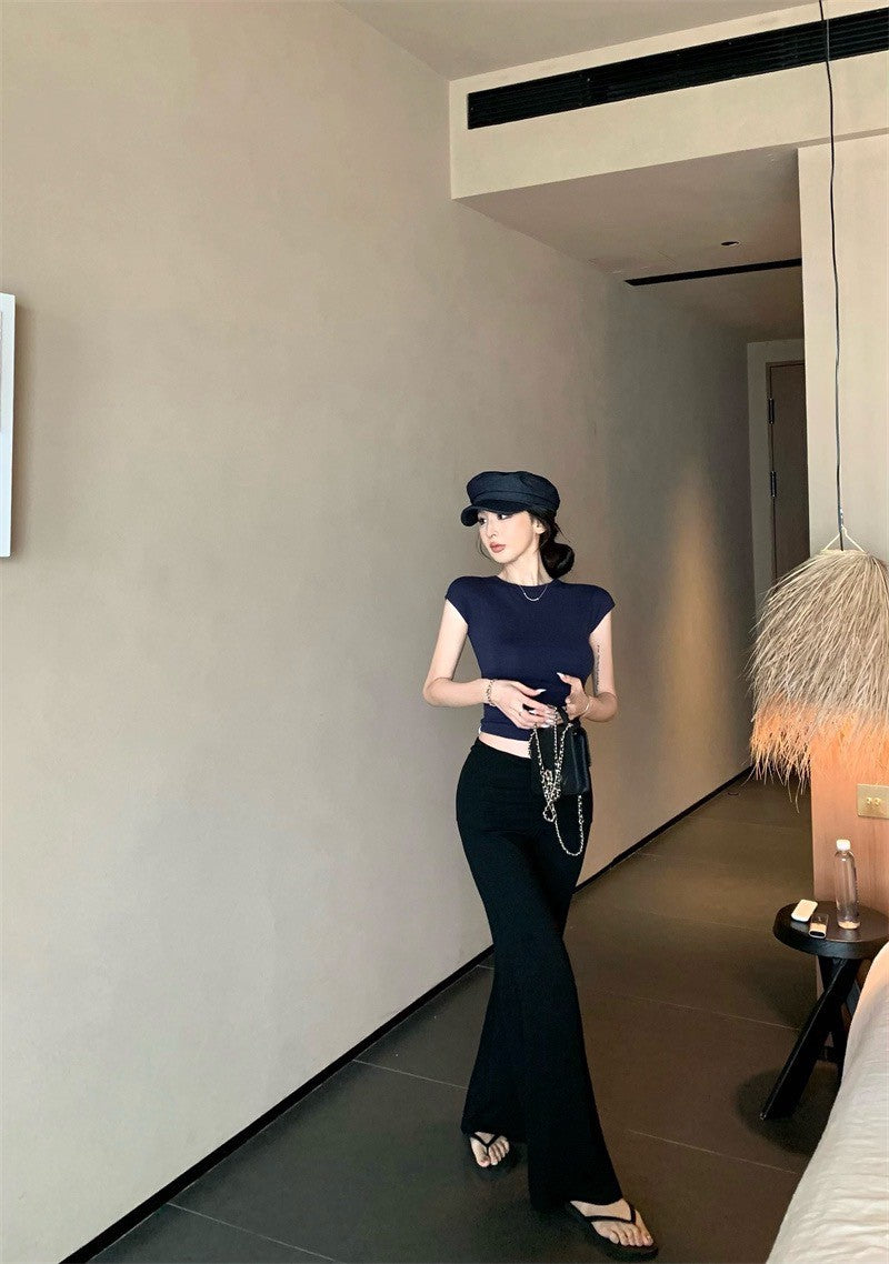 25Jul. 甜心側擊 正肩蝴蝶結露腰修身上衣 藍