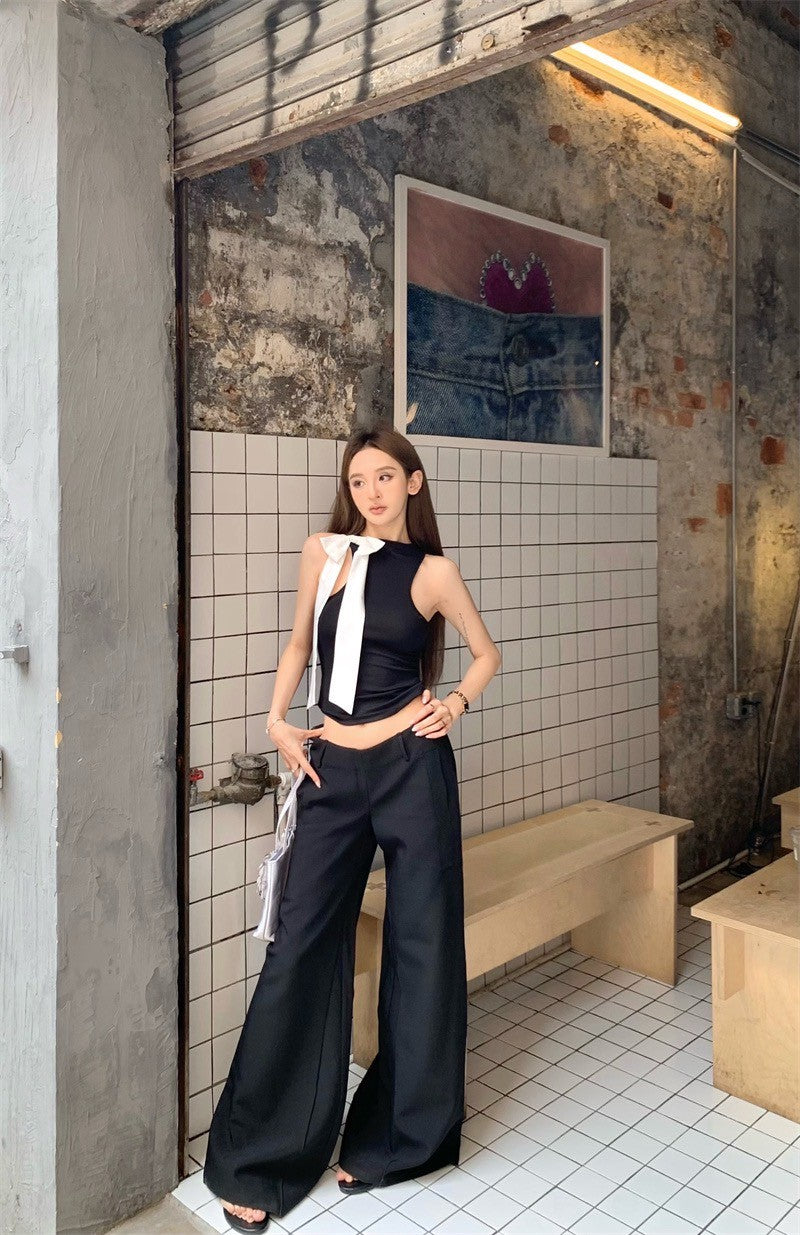 25Jul. 珍妮撞色蝴蝶結小香背心 黑