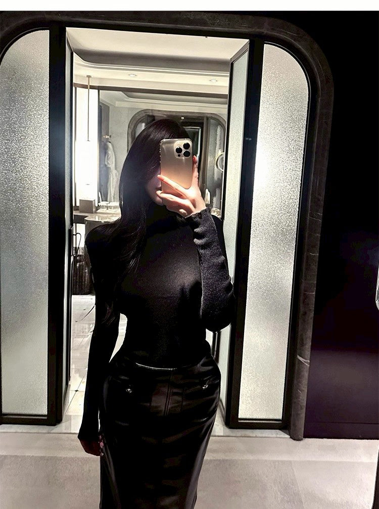 25Dec. 百搭舒適牌羊毛高領打底上衣 杏/黑