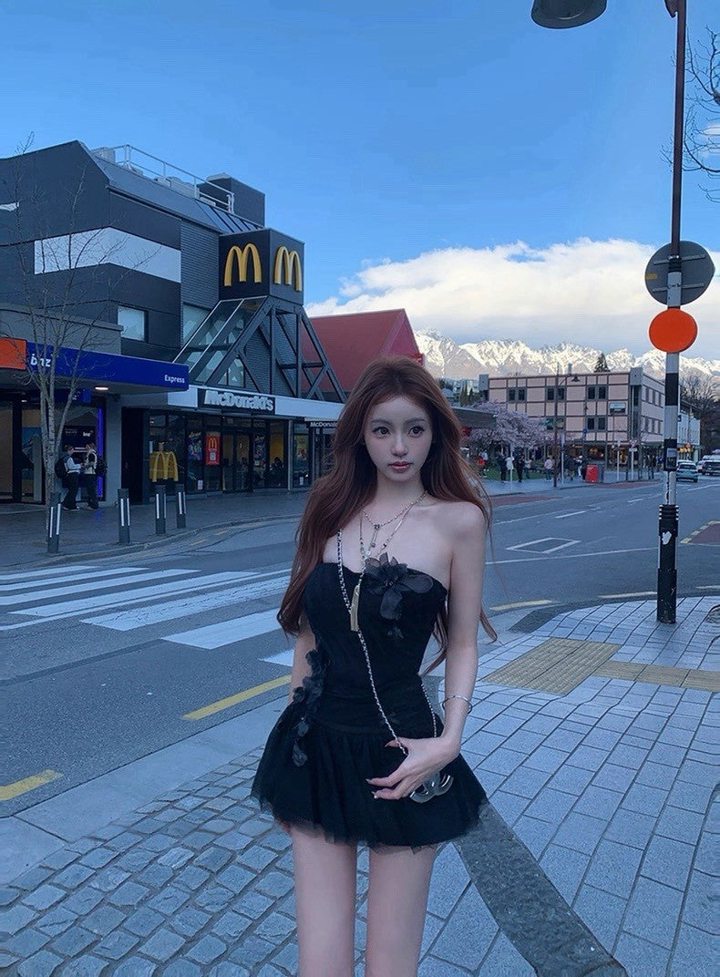 26Apr. 捕夢少女 少女層次感花紗抹胸套裝 黑