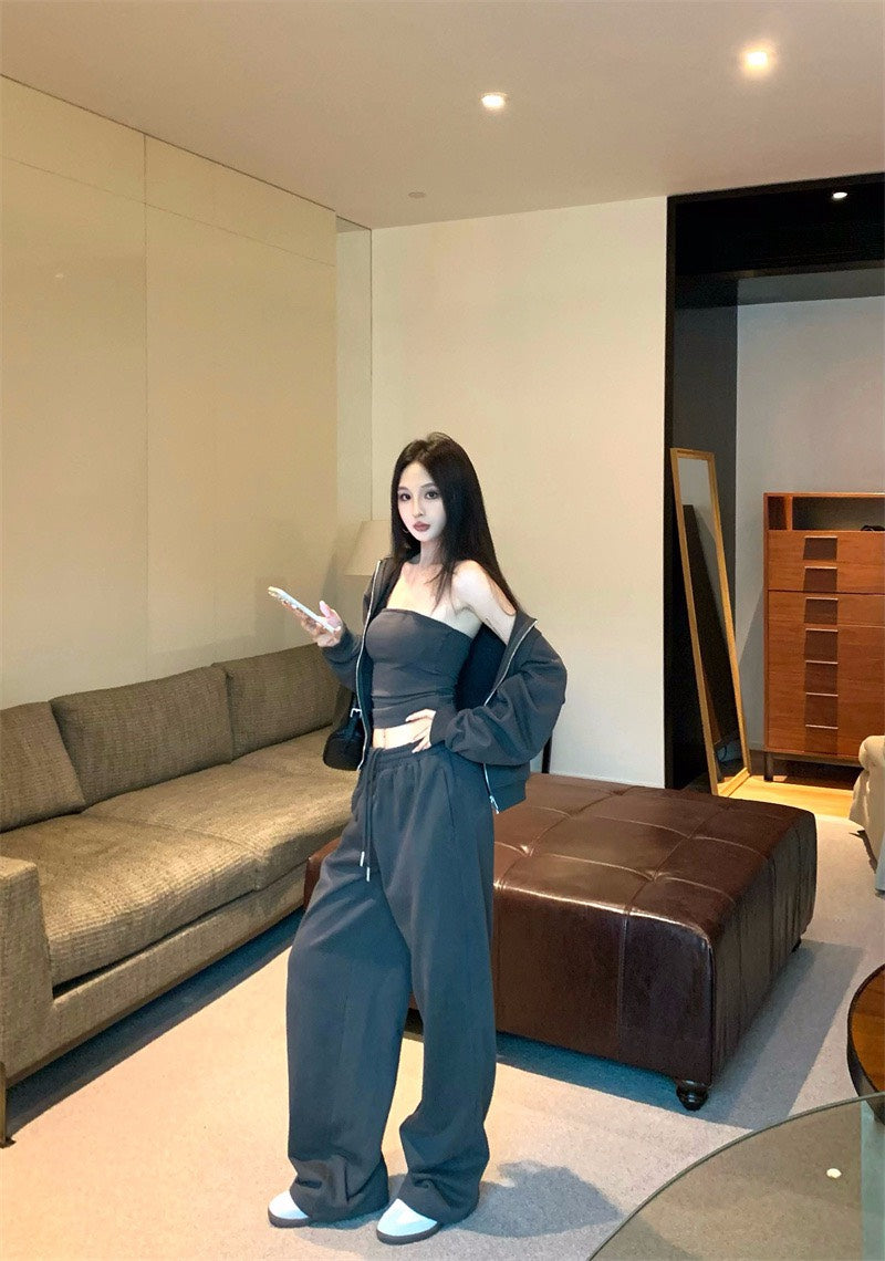 25Nov. 美式隨性純色連帽衛衣休閒褲套裝 石墨灰