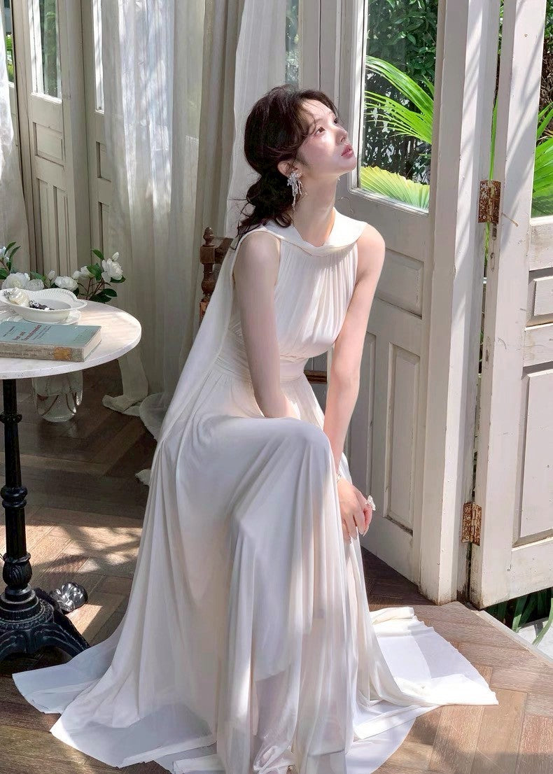 25Aug. 志玲姐姐氣質繆思收腰長洋裝 米白