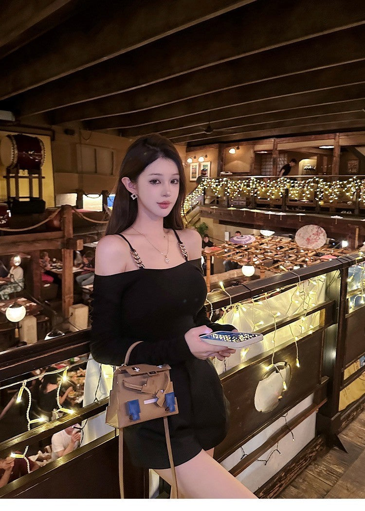 Nov. 微醺夜性感黑天鵝背心一字領罩衫兩件組