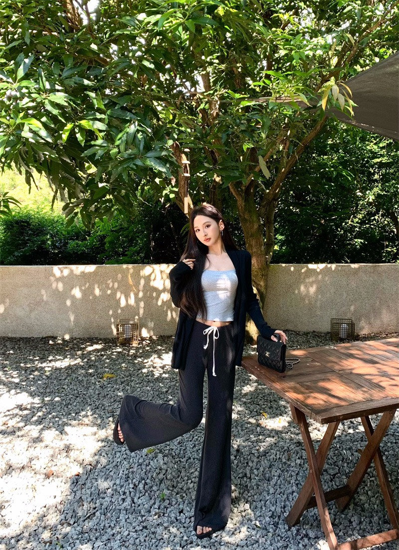 25Nov. 百搭休閒純色灰色背心 黑色針織外套