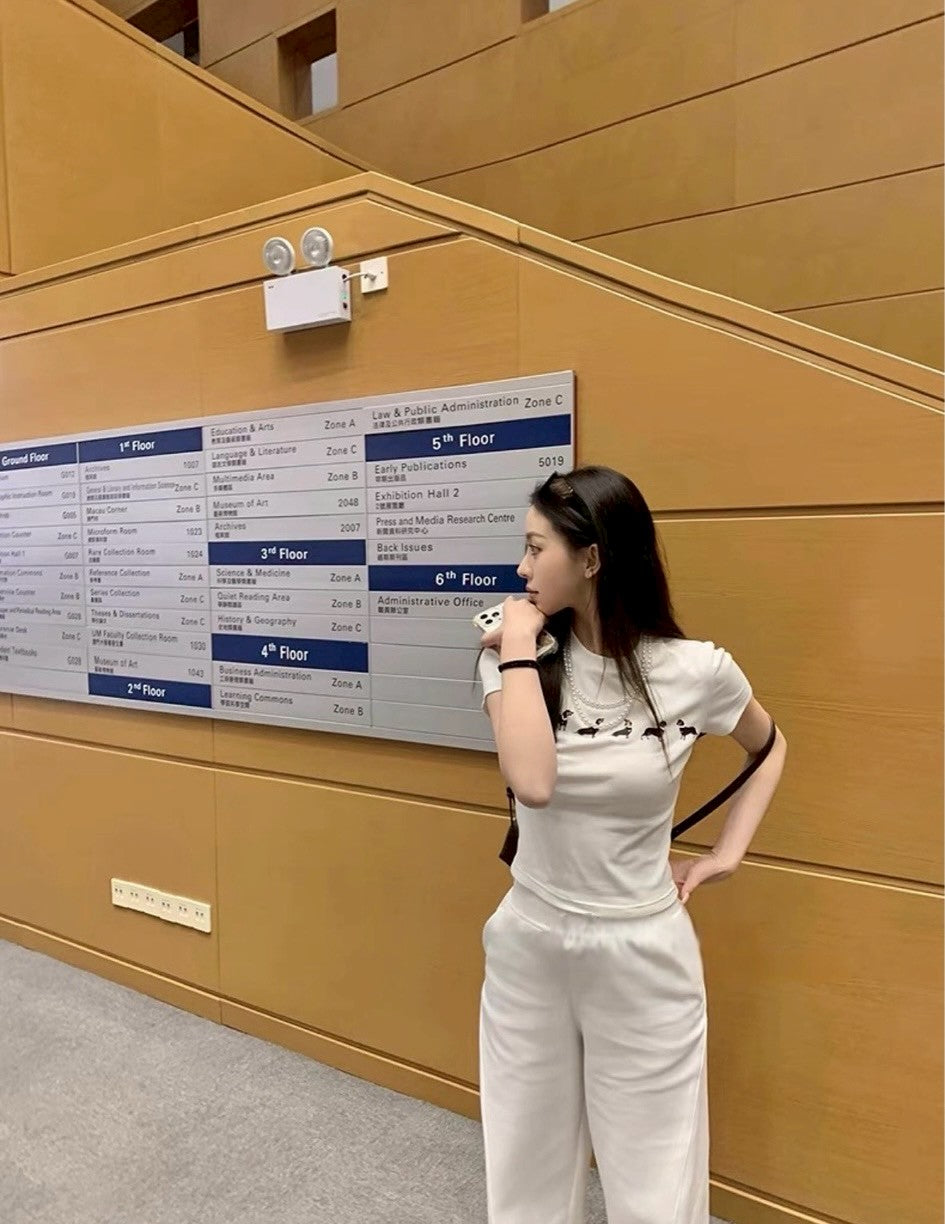 May. Jennie同款臘腸狗 美式正肩彈力上衣 白