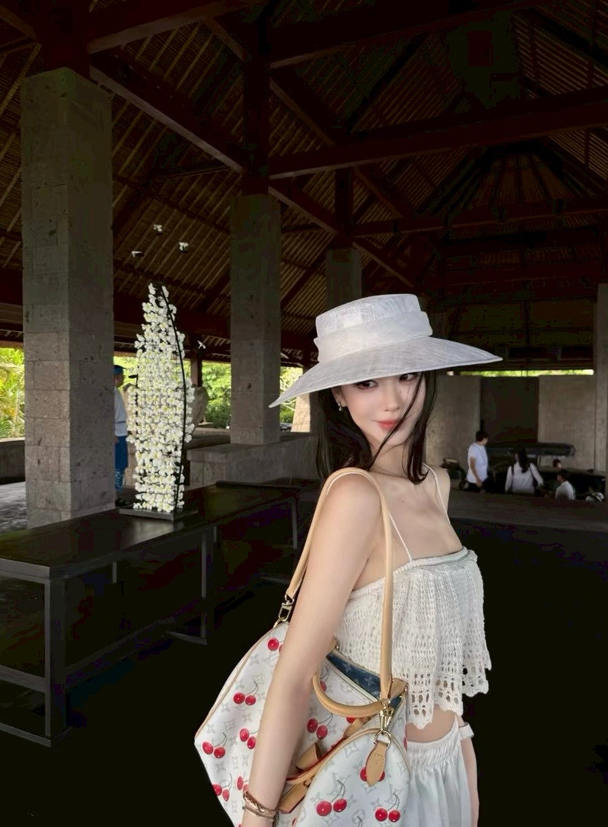 26Jun. Island 手工鉤花波浪木耳邊背心蛋糕裙套裝 白/咖