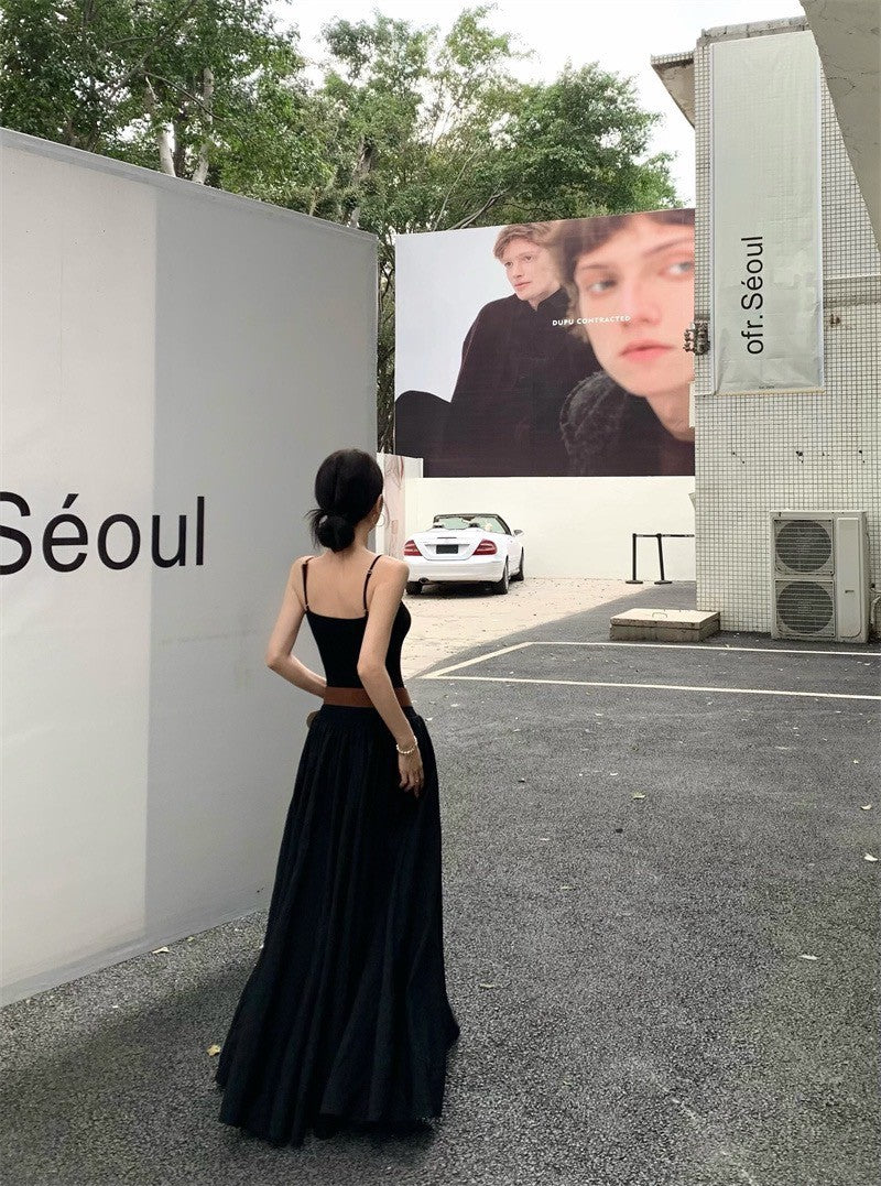 Jun. 溫柔通勤可調肩拼接連身裙 黑色