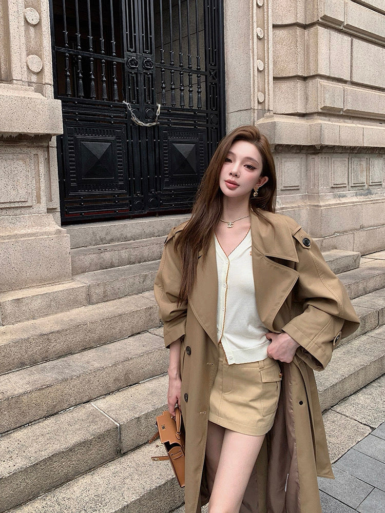 Sep. 韓女高級感雙排扣繫帶修身風衣