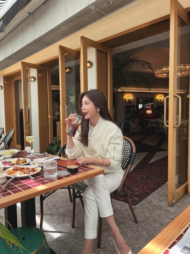 25Sep. 簡約理念百搭短款修身粗呢棒球外套 白