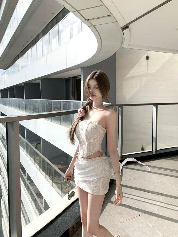 25Sep. 人魚姐姐 純欲提花魚骨抹胸半身裙套裝